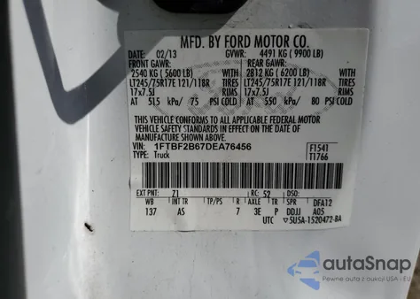 2013 Ford F250 Super Duty from USA, damaged, VIN 1FTBF2B67DEA76456